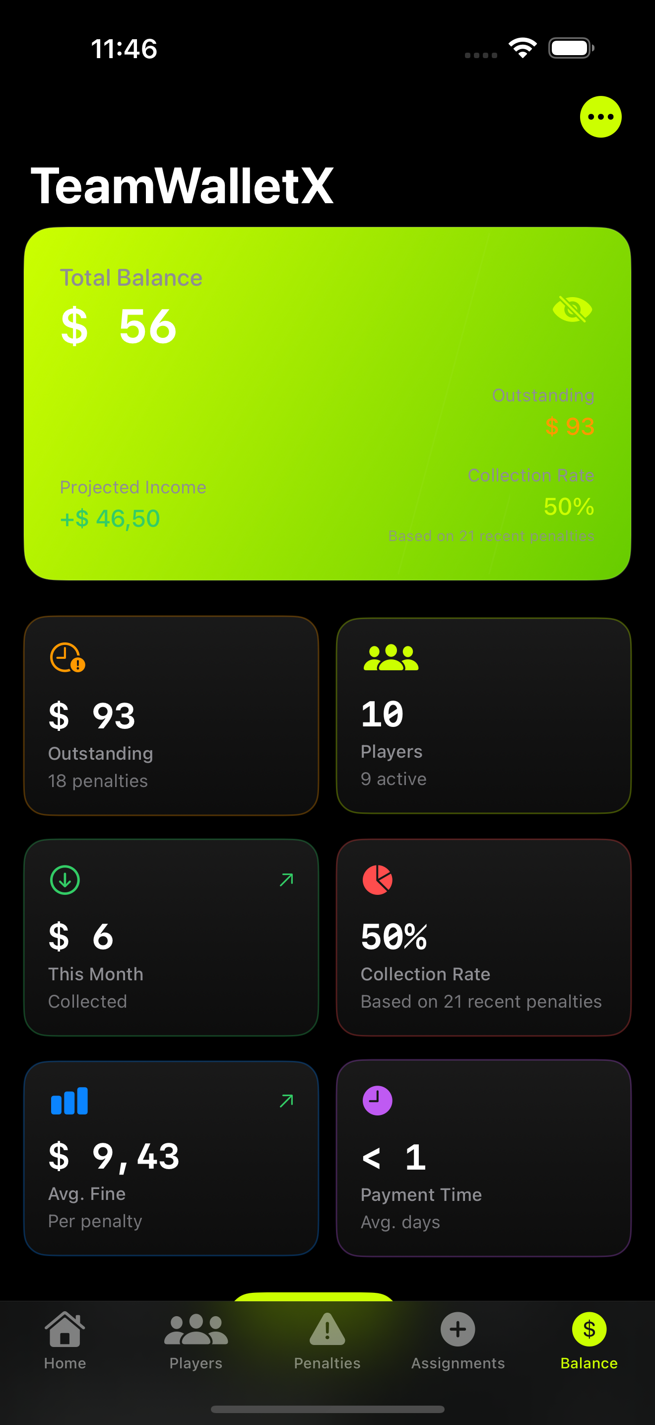 TeamWalletX Main Screen